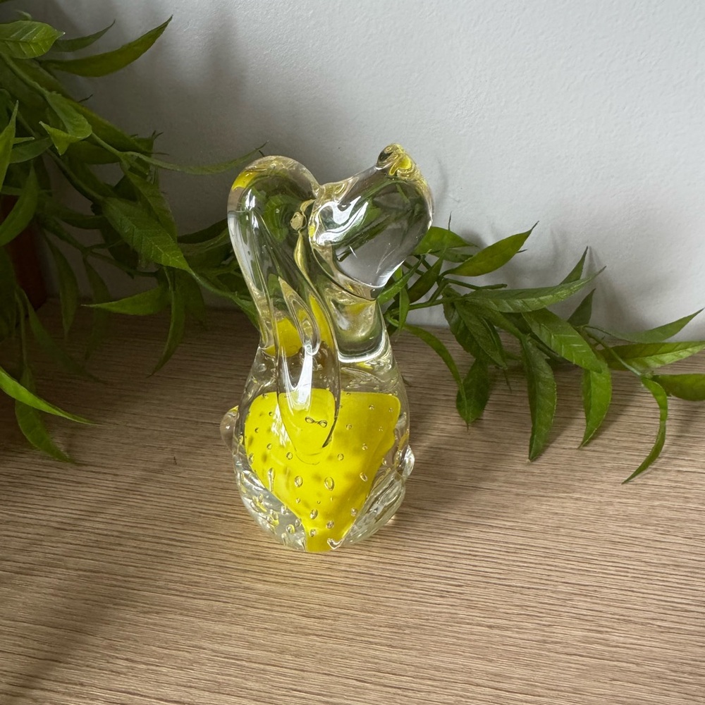 Yellow and Clear Glass Basset Hound Paperweight